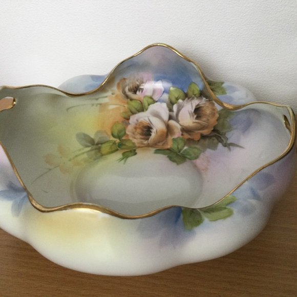 Vintage antique hand painted Nippon M mark bowl dish scalloped edge floral - Picture 1 of 5